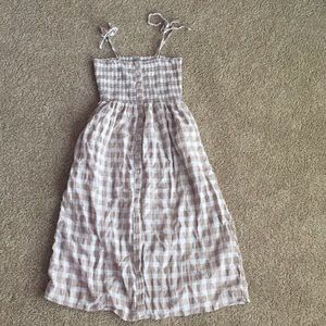 Aerie Neutral Smocked Plaid Dress